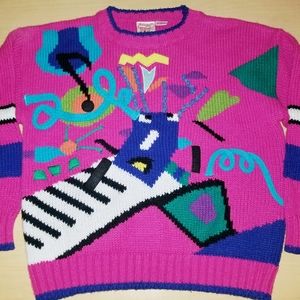 Woah DUDE Vintage HOT Pink Crazy Statement Sweater